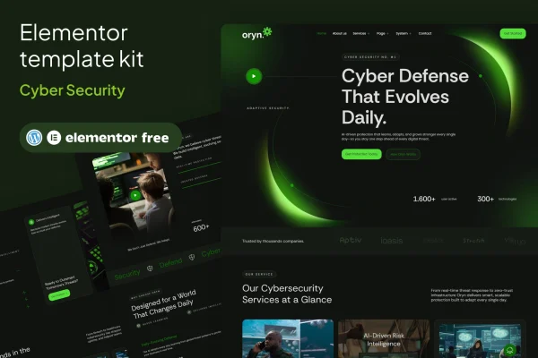 Oryn cyber security Elementor template kit preview