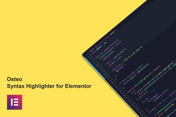 Osteo Syntax Highlighter for Elementor plugin banner with highlighted code