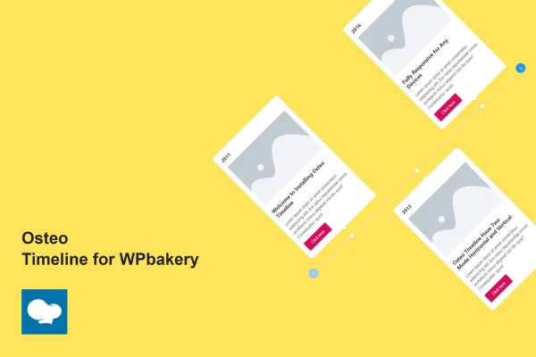Osteo Timeline for WPbakery plugin banner showing horizontal and vertical timeline designs