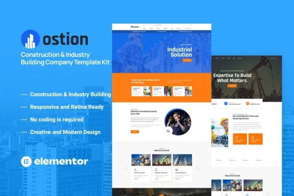 Ostion construction and industry building company Elementor template kit preview