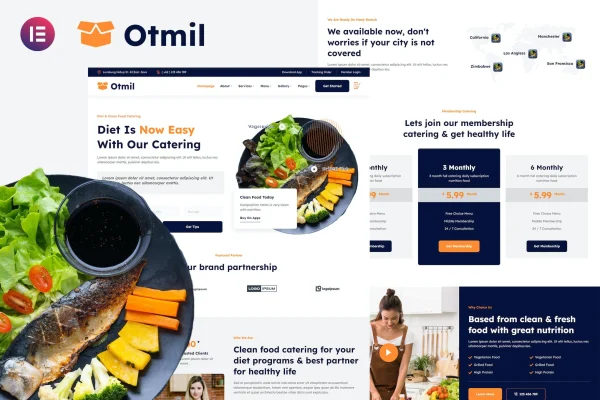 Otmil diet and clean food catering Elementor template kit preview