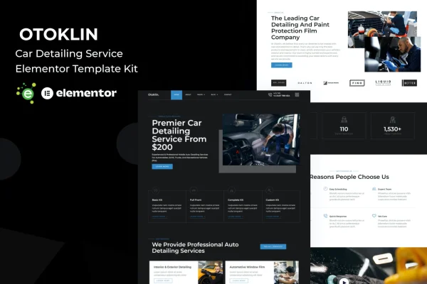 Otoklin car detailing service Elementor template kit cover image