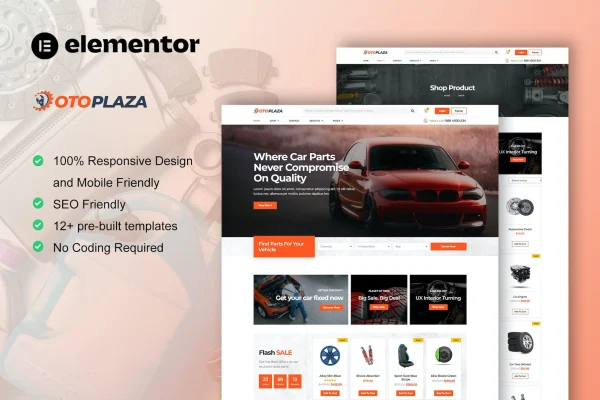 OtoPlaza auto parts store Elementor template kit preview