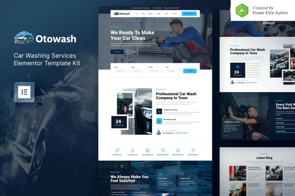 Otowash car washing and cleaning services Elementor template kit preview
