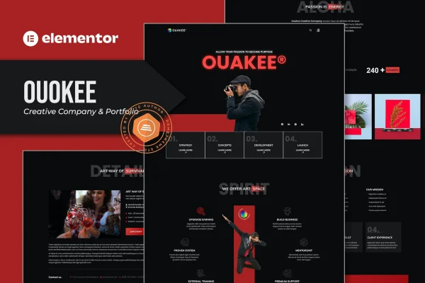 Ouakee Elementor template kit preview for a creative company and portfolio website