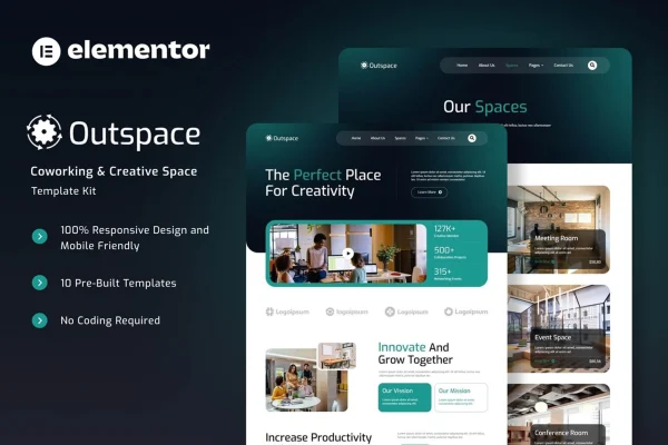 Outspace coworking and creative space Elementor template kit preview