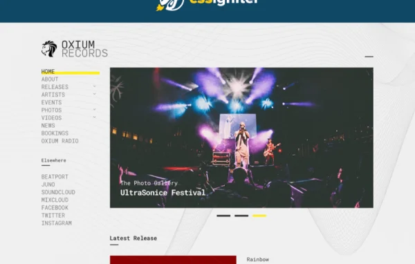 Oxium music WordPress theme preview for bands and DJs