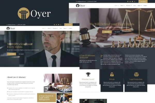 Oyer lawyer and attorney Elementor template kit preview