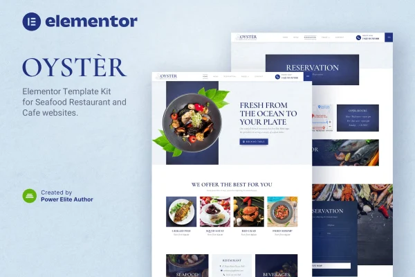 Oyster seafood restaurant and cafe Elementor template kit preview