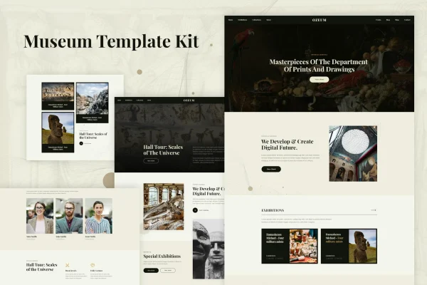 Ozeum art gallery and museum Elementor template kit preview