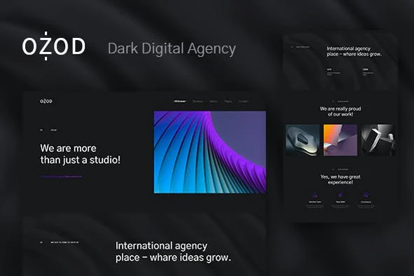 Ozod dark digital agency Elementor template kit page previews