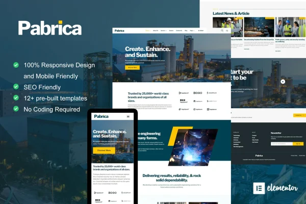 Pabrica engineering and industrial service Elementor template kit preview