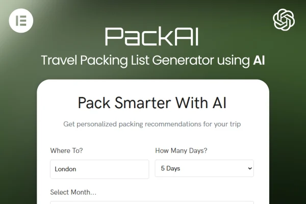 PackAI: Travel Packing AI packing list generator plugin banner