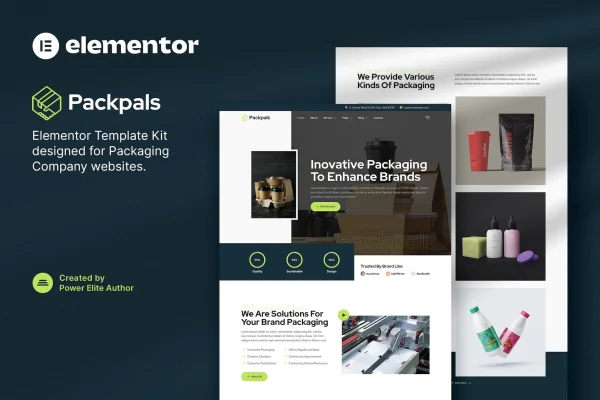 Packpals packaging company Elementor template kit preview