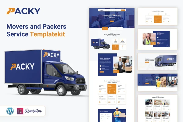 PACKY packers and movers Elementor template kit cover image