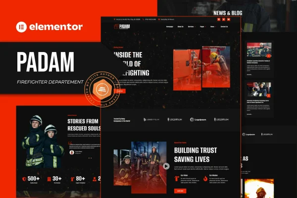 Padam firefighter department Elementor template kit preview