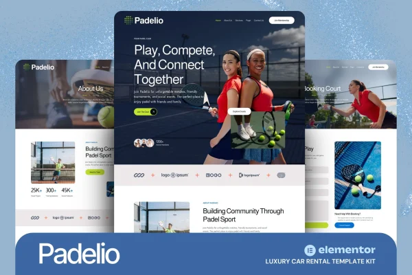 Padelio padel club and court rental Elementor template kit preview