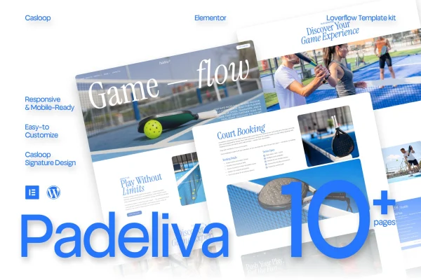 Padeliva padel and tennis Elementor template kit cover image