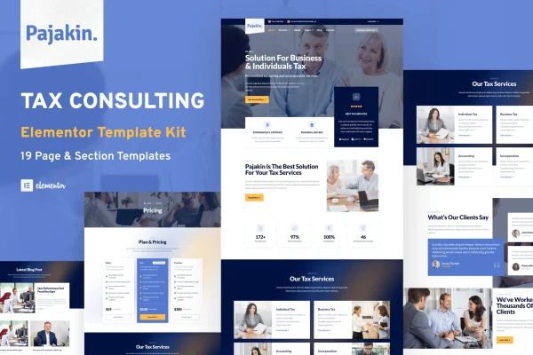 Pajakin tax consultant and financial advisor Elementor template kit preview