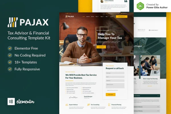 Pajax tax advisor and financial consulting Elementor template kit preview