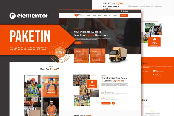 Paketin cargo and logistics Elementor template kit preview