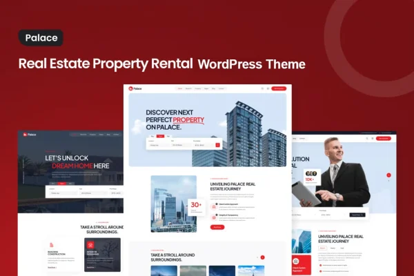 Palace real estate WordPress theme preview with property listings