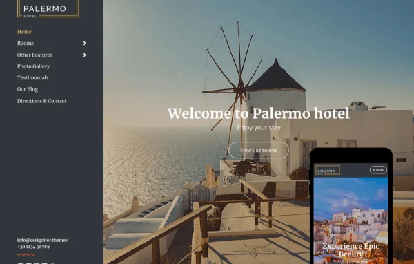 Palermo hotel and restaurant WordPress theme preview