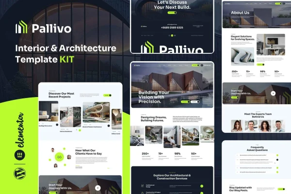 Pallivo interior and architecture Elementor template kit preview