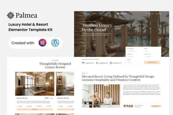 Palmea luxury hotel and resort Elementor template kit preview