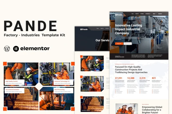 Pande factory and industrial Elementor template kit preview