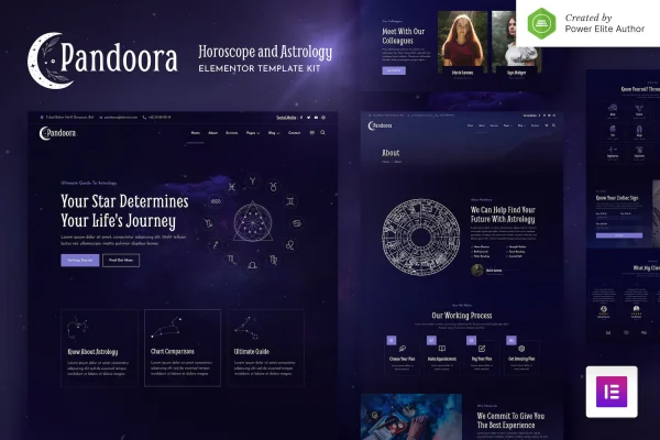 Pandoora horoscope and astrology Elementor template kit preview