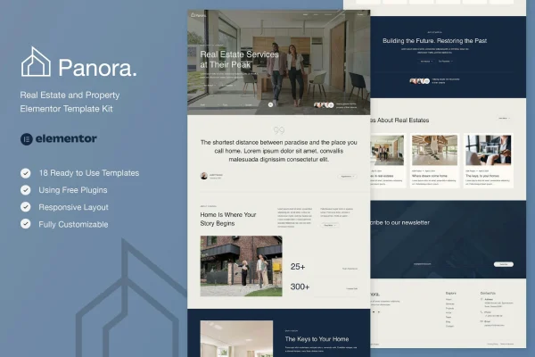 Panora real estate and property Elementor template kit preview