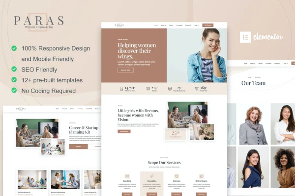 Paras business coach for women Elementor template kit preview