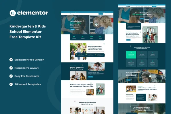 Parees kindergarten and kids school Elementor template kit preview