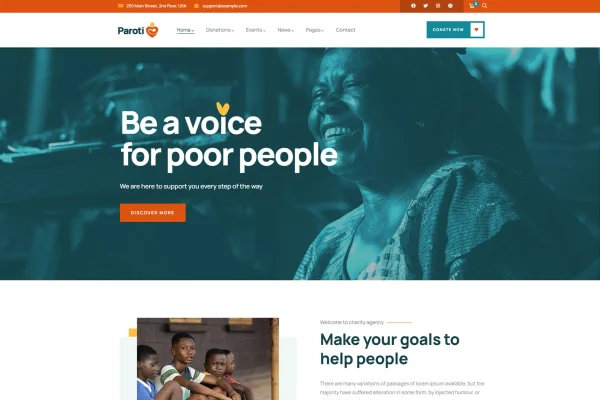 Paroti nonprofit charity WordPress theme preview