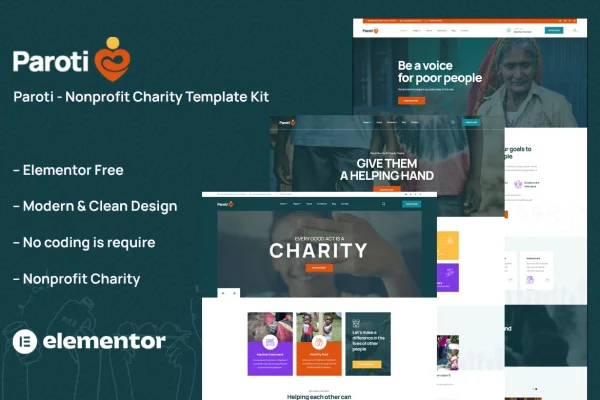 Paroti non profit charity Elementor template kit cover image