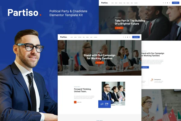 Partiso political party and candidate Elementor template kit preview