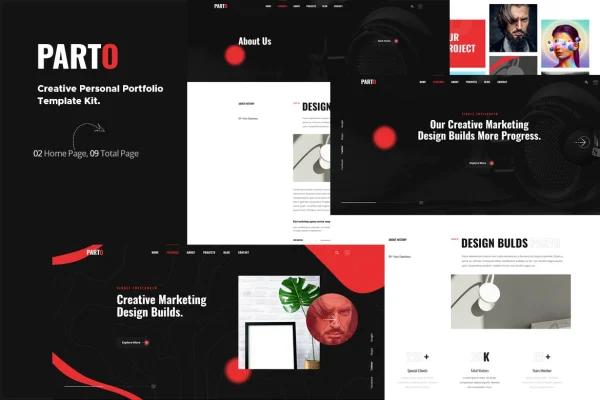 Parto creative personal portfolio Elementor template kit preview