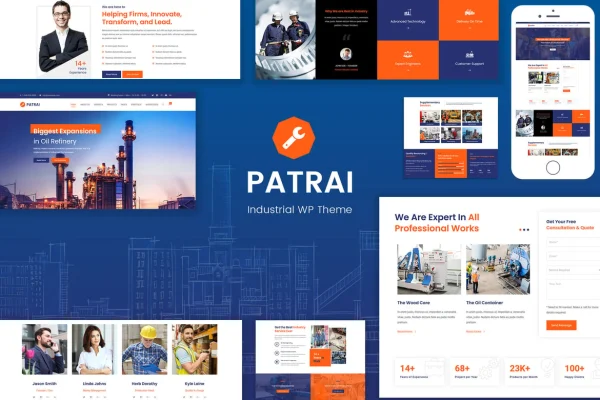 Patrai Industry WordPress theme preview for industrial and manufacturing websites
