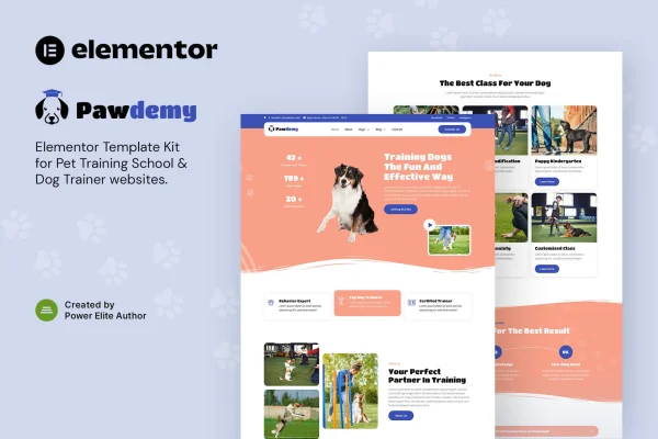 Pawdemy pet training academy Elementor template kit preview