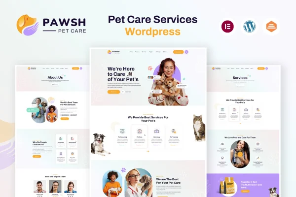 Pawsh pet care services WordPress theme preview
