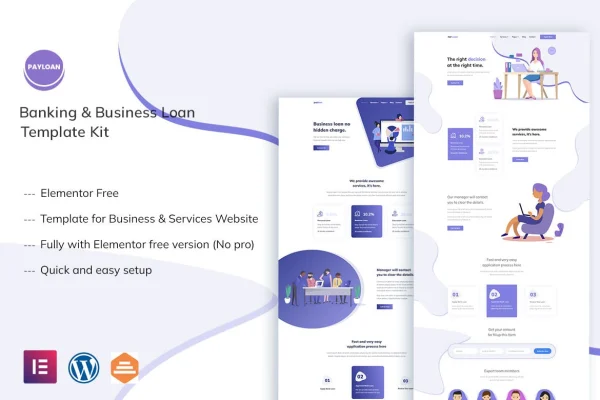 Payloan banking and business loan Elementor template kit preview