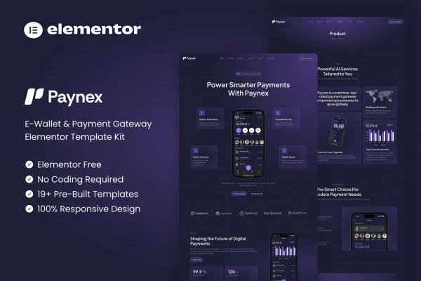Paynex e-wallet and payment gateway Elementor template kit preview