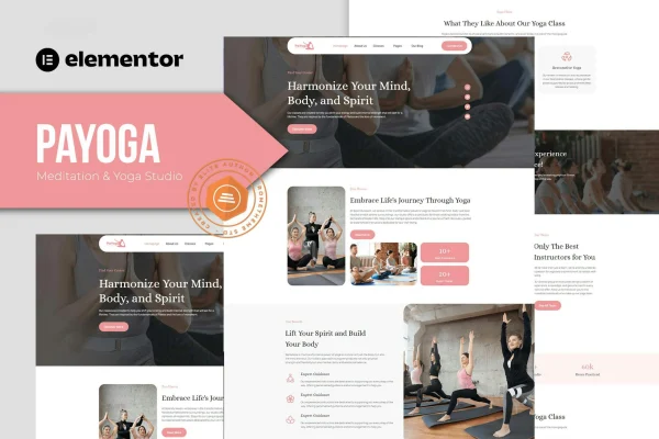 Payoga meditation and yoga studio Elementor template kit cover image
