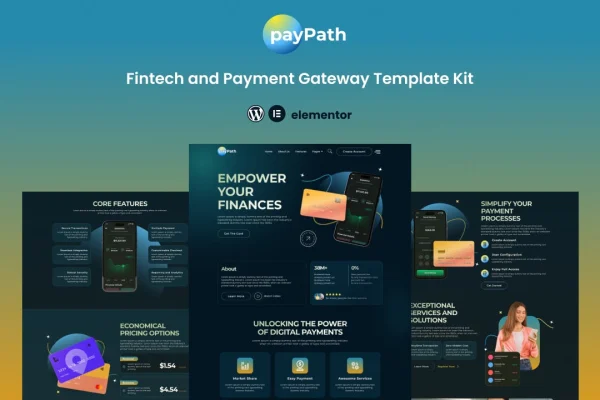 PayPath payment gateway Elementor template kit page previews