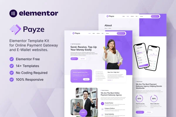 Payze payment gateway and e-wallet Elementor template kit preview
