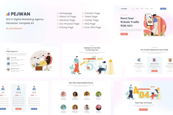 Pejwan SEO and digital marketing agency Elementor template kit preview