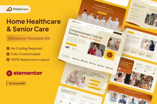 PelitaCare home healthcare and senior care Elementor template kit cover