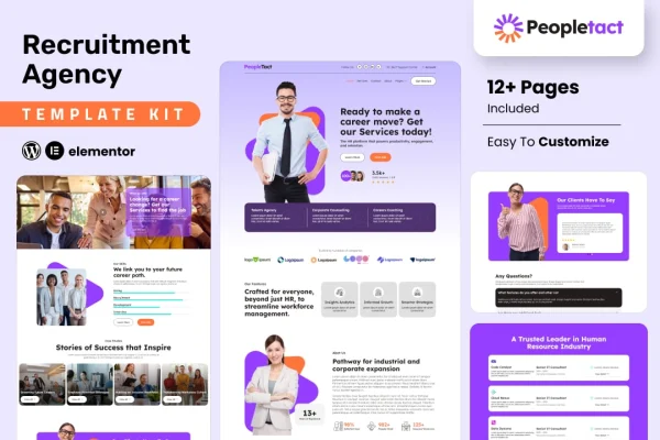 Peopletact recruitment agency Elementor template kit preview