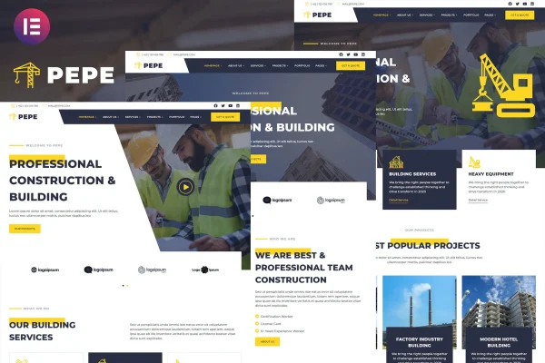 Pepe construction business Elementor template kit cover image